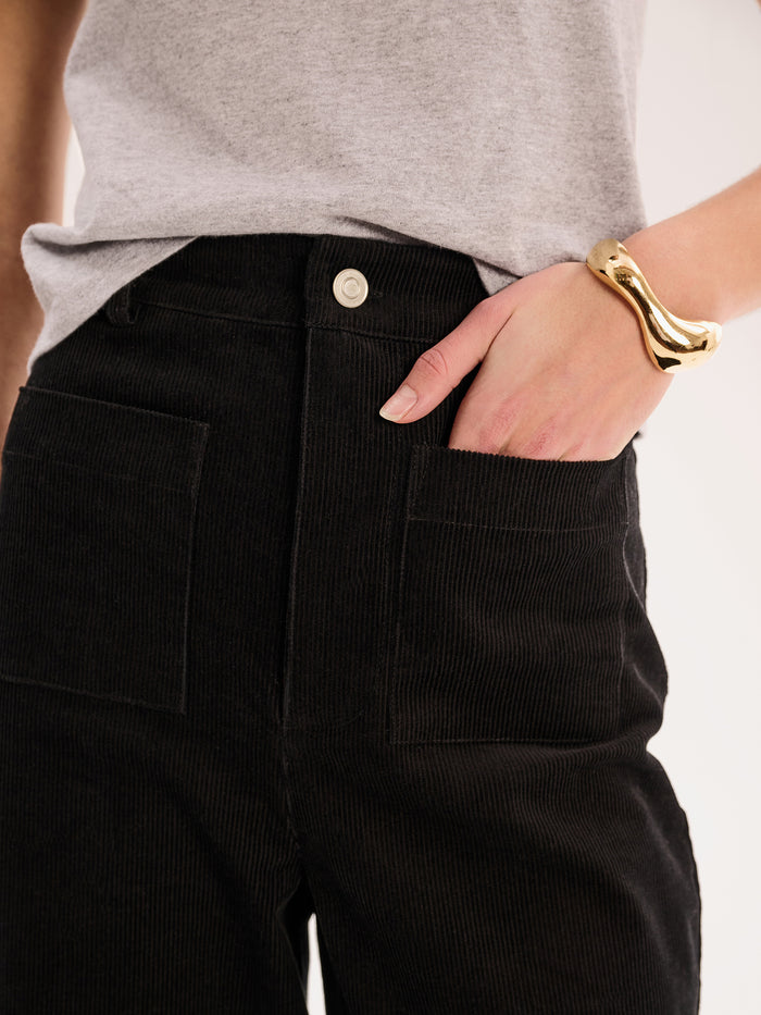 Orielle Cropped Cord Trouser in Black