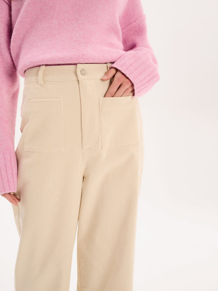 Orielle Cropped Cord Trouser in Ecru