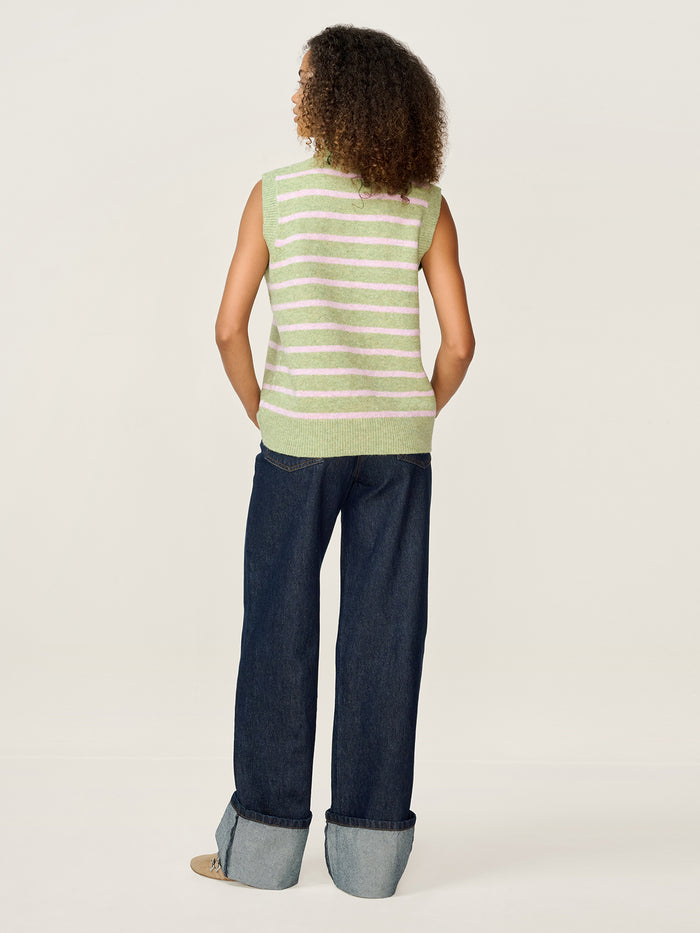 Pauli Funnel Neck Stripe Vest in Green and Pink