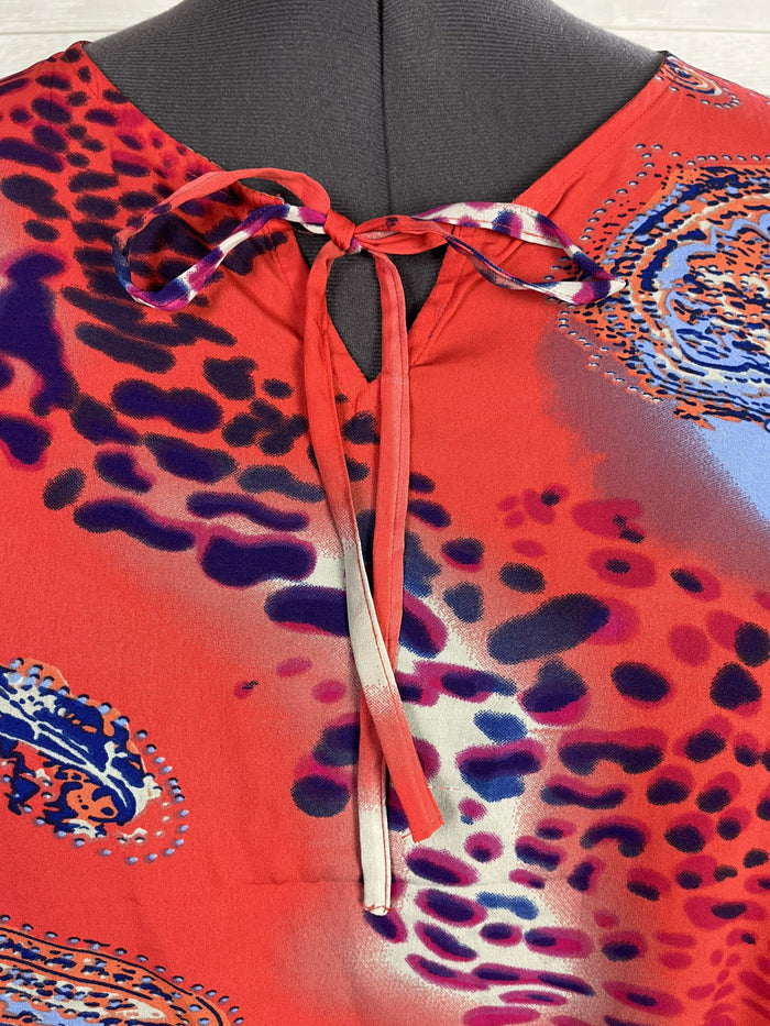 Phases Size Open Coral & Purple Abstract Paisley Caftan NWT