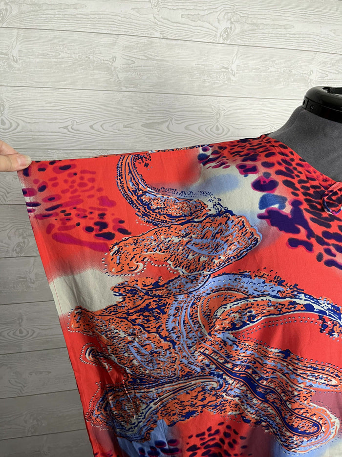 Phases Size Open Coral & Purple Abstract Paisley Caftan NWT