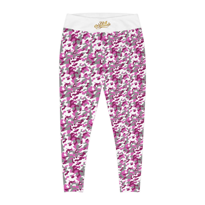 Pink Camo Plus Size Leggings — Subtle Side Script Graphic, Comfortable Everyday Activewear - 314 Originals