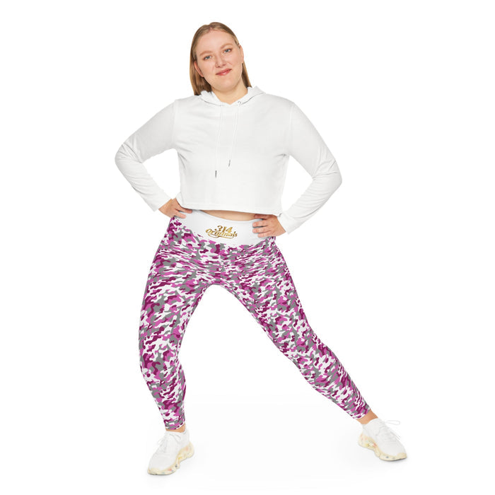 Pink Camo Plus Size Leggings — Subtle Side Script Graphic, Comfortable Everyday Activewear - 314 Originals