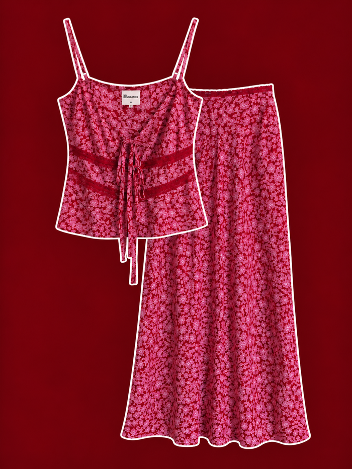 Pink Floral Two-Piece Maxi Skirt Set