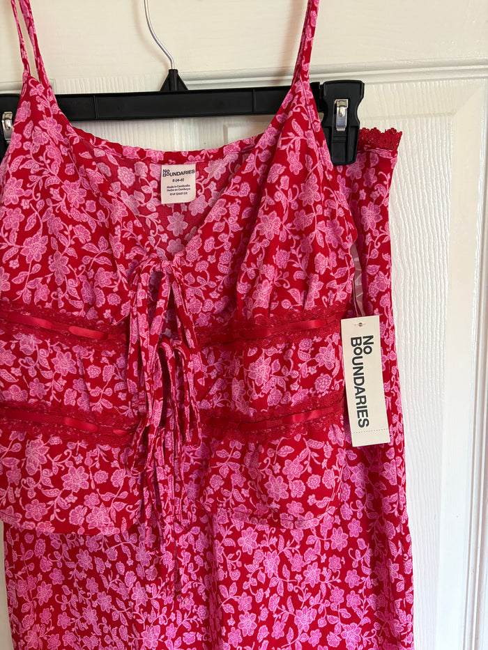 Pink Floral Two-Piece Maxi Skirt Set