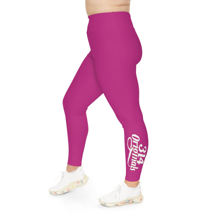 Pink Plus Size Leggings — Subtle Side Script Graphic, Comfortable Everyday Activewear - 314 Originals
