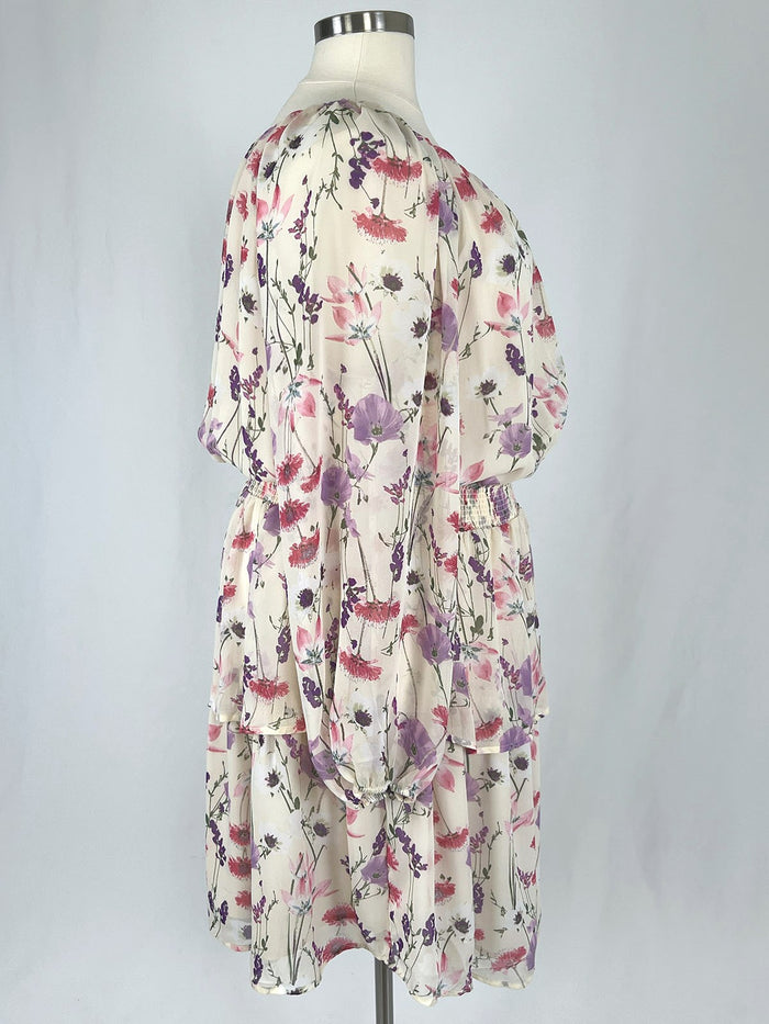 Pleione Size 3XL (24) Cream & Pink Floral Flounce Dress
