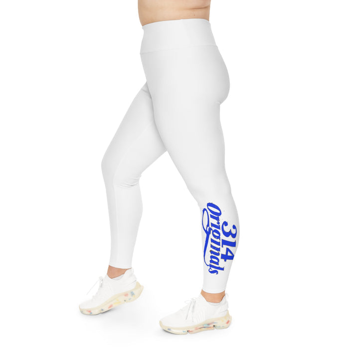 Plus Size Leggings — White High-Waist Leggings with Blue Script '314 Originals' Side Print - 314 Originals