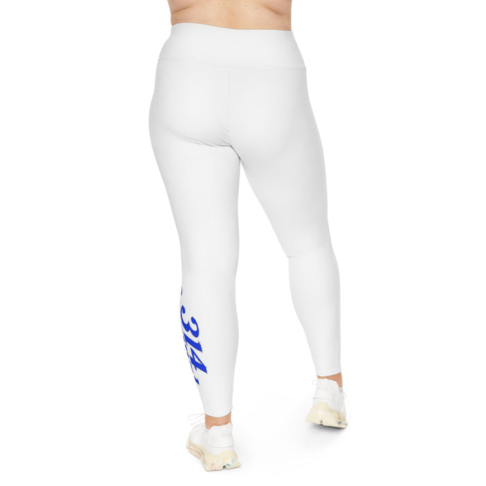 Plus Size Leggings — White High-Waist Leggings with Blue Script '314 Originals' Side Print - 314 Originals