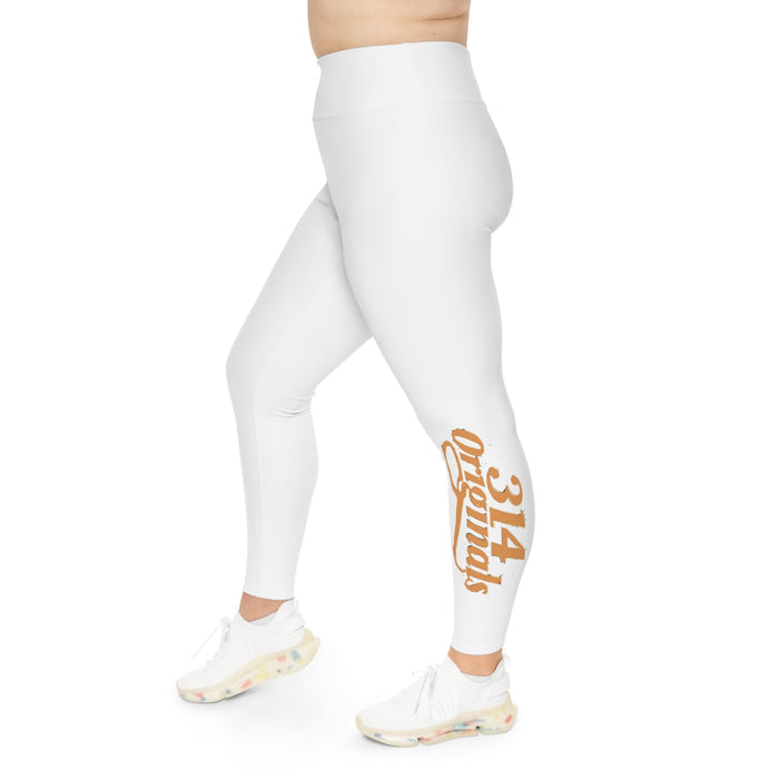 Plus Size Leggings — White High-Waist Leggings with Gold Script '314 Originals' Side Print - 314 Originals