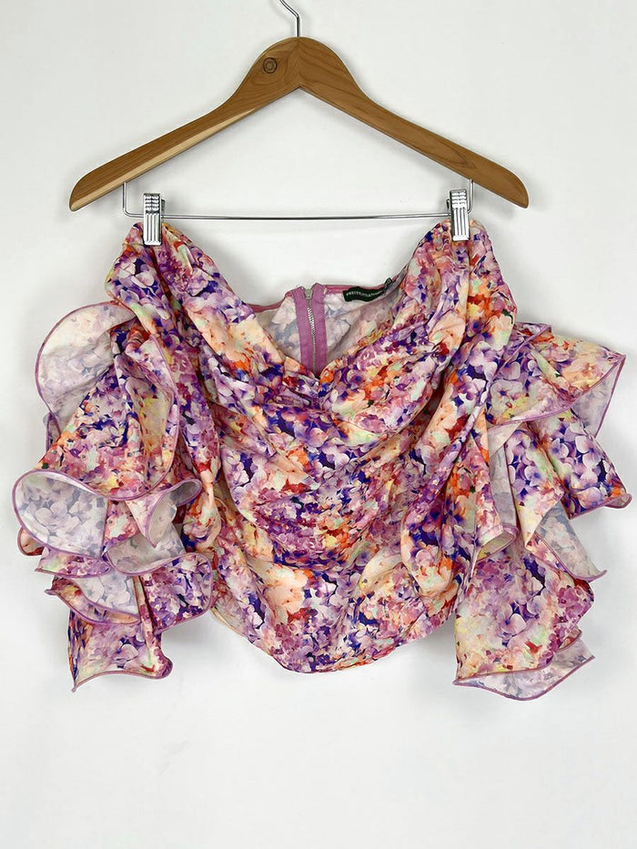 Pretty Little Things Size 20 Lavender & Yellow Ruffled Floral Crop Top