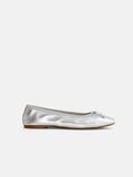 The Prince Street Ballet Flat: a handmade silver Italian leather shoe from Florence, featuring a small bow on the toe, displayed in profile against a plain white background.