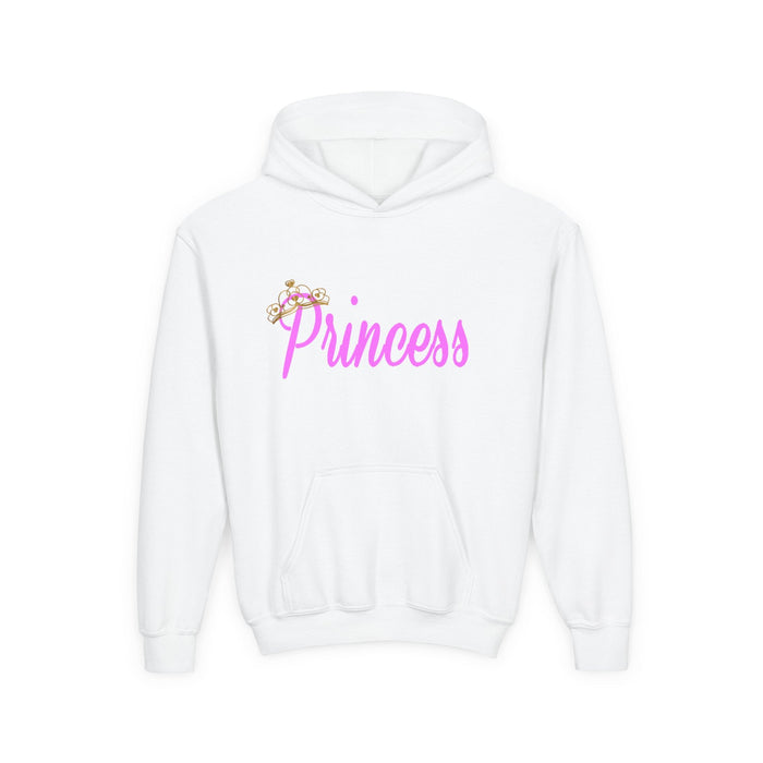 Princess Hoodie — Pink Script with Floral Tiara, Cute Kids Pullover - 314 Originals