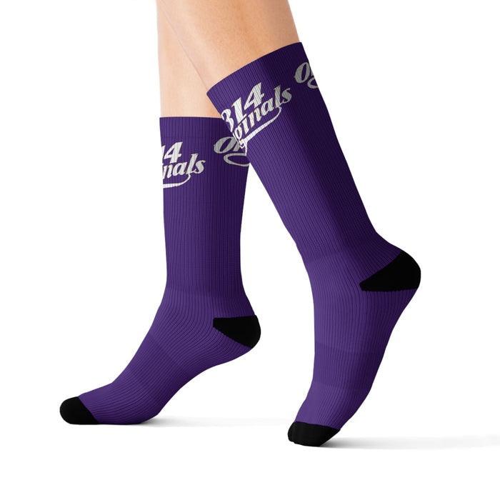 Purple Sublimation Socks with '314 Originals' Script — Athletic Crew Socks - 314 Originals