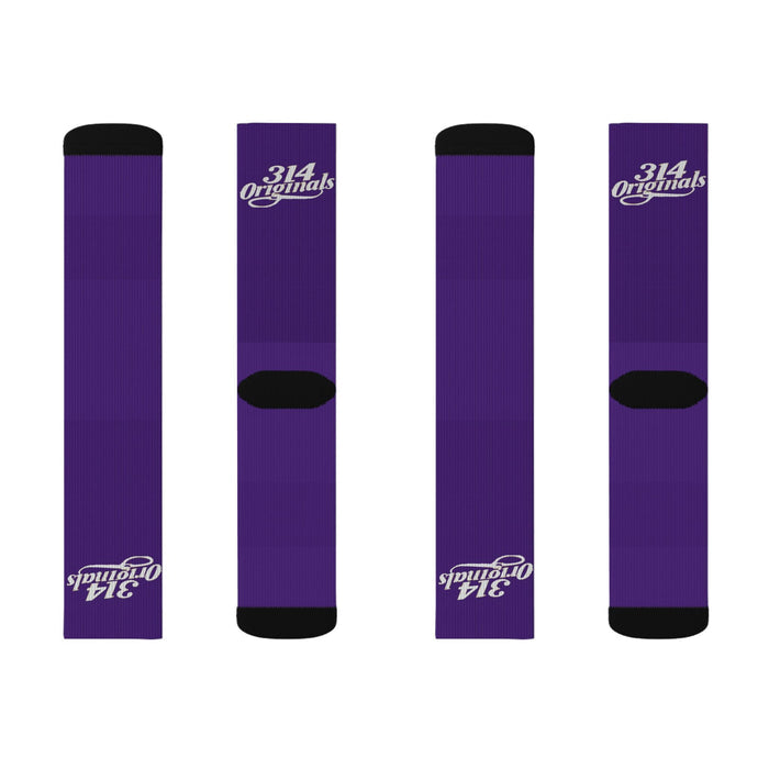 Purple Sublimation Socks with '314 Originals' Script — Athletic Crew Socks - 314 Originals