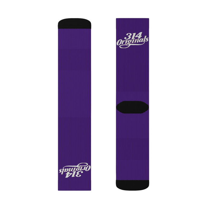 Purple Sublimation Socks with '314 Originals' Script — Athletic Crew Socks - 314 Originals