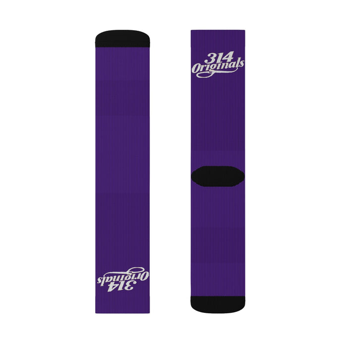 Purple Sublimation Socks with '314 Originals' Script — Athletic Crew Socks - 314 Originals