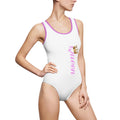 "Queen" One-Piece Swimsuit — Feminine Pink Trim Swimsuit with Crown Graphic - 314 Originals