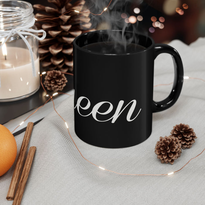 Queen Script Black Mug with Gold Crown — Royal Coffee Tea Gift - 314 Originals