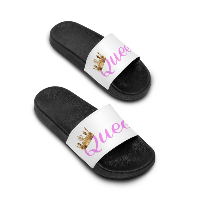 Queen Slide Sandals — Pink Script with Gold Crown - 314 Originals