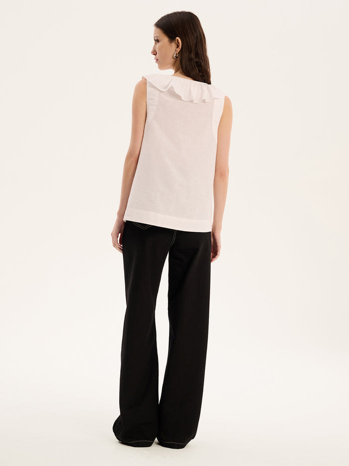 Rachael Frill Collar Sleeveless Blouse in White