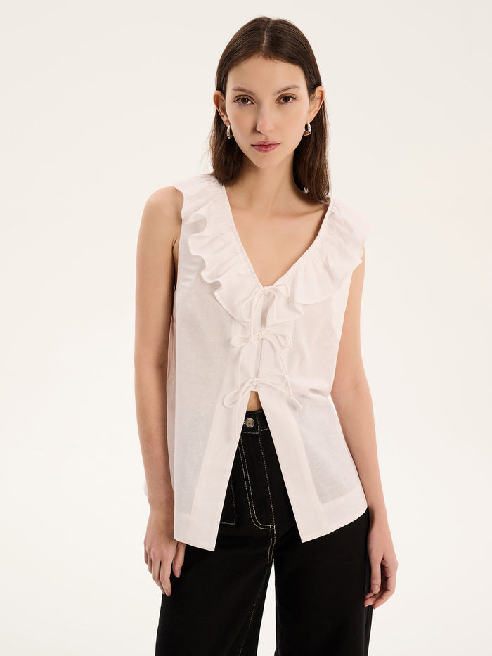 Rachael Frill Collar Sleeveless Blouse in White