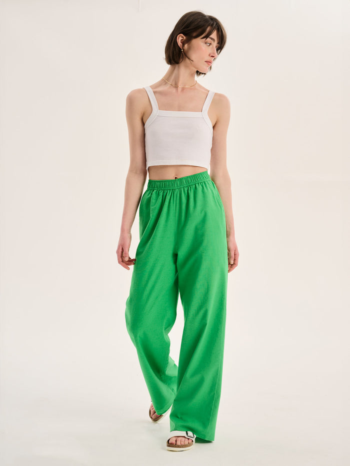 Ramela Elasticated Waist Linen Trouser in Green