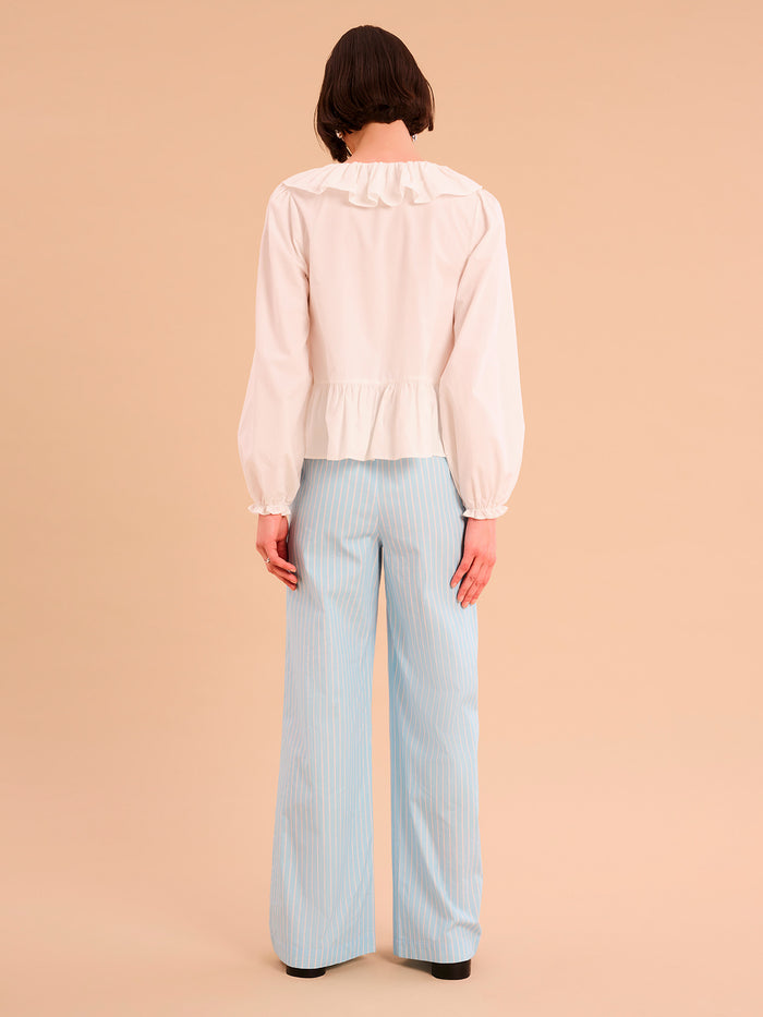 Ramela Elasticated Waist Trouser in Cream and Blue Stripe