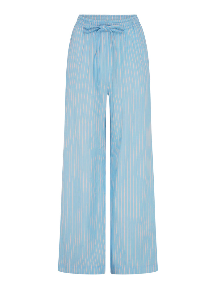 Ramela Elasticated Waist Trouser in Cream and Blue Stripe