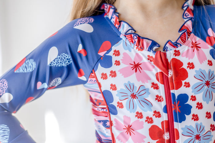 Rash Guard Swimsuit - Long Sleeve | Red, White, & Blueberry Adventures