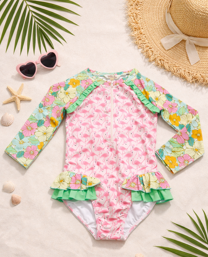 Rash Guard Swimsuit | Flamingo Fiesta