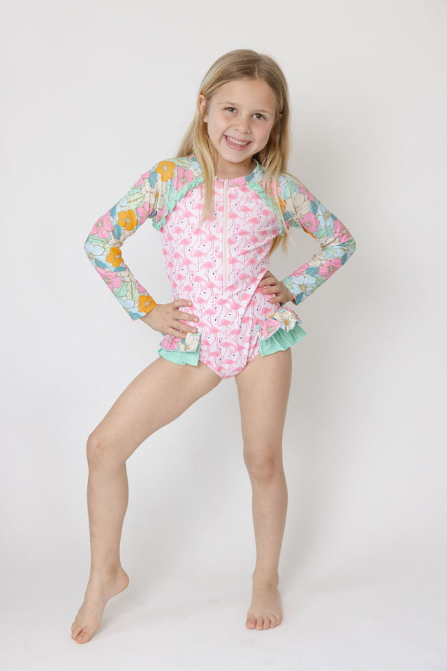 Rash Guard Swimsuit | Flamingo Fiesta