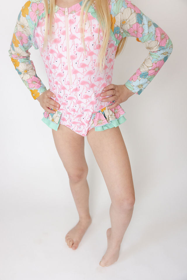 Rash Guard Swimsuit | Flamingo Fiesta