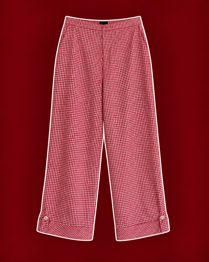 Red Gingham Wide-Leg Cropped Pants