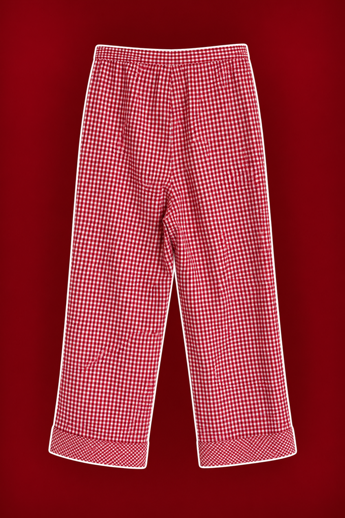 Red Gingham Wide-Leg Cropped Pants