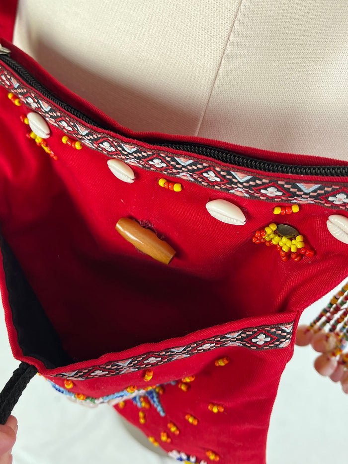 Red Multi Beaded African Handmade Purse
