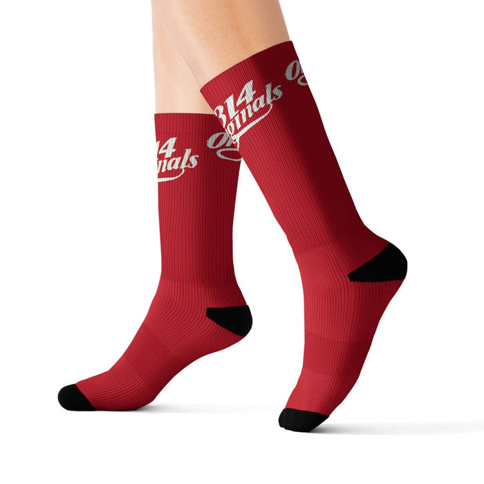 Red Sublimation Socks with '314 Originals' Script — Athletic Crew Socks - 314 Originals