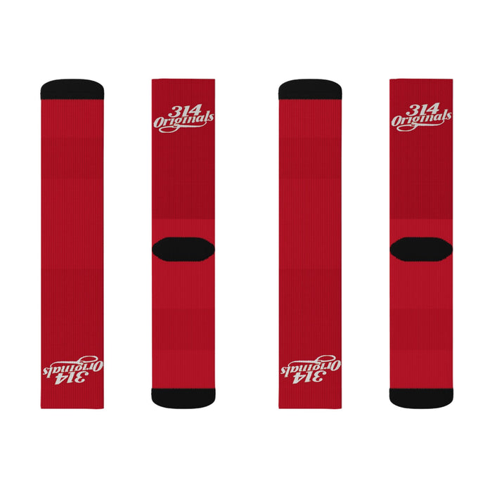 Red Sublimation Socks with '314 Originals' Script — Athletic Crew Socks - 314 Originals