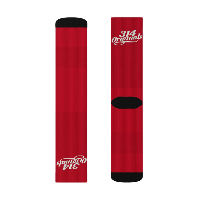Red Sublimation Socks with '314 Originals' Script — Athletic Crew Socks - 314 Originals