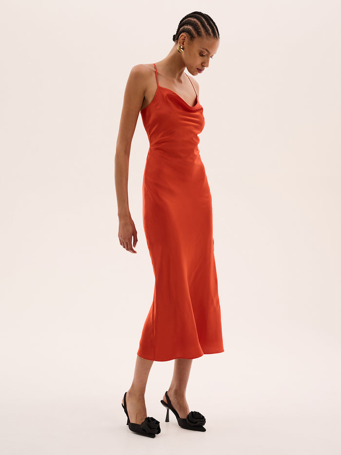 Riviera Midi Dress in Brick Orange
