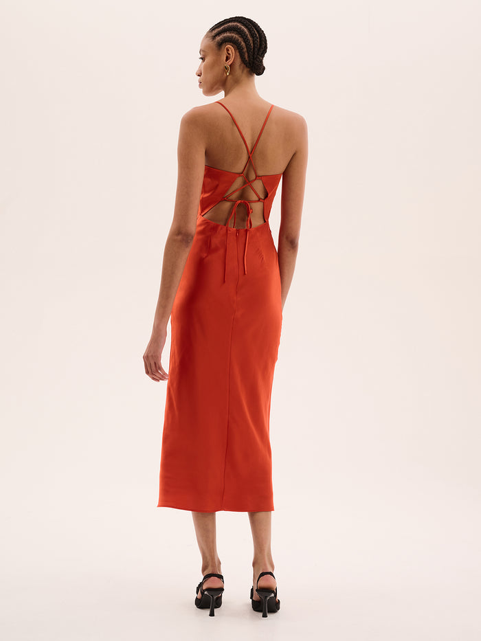 Riviera Midi Dress in Brick Orange
