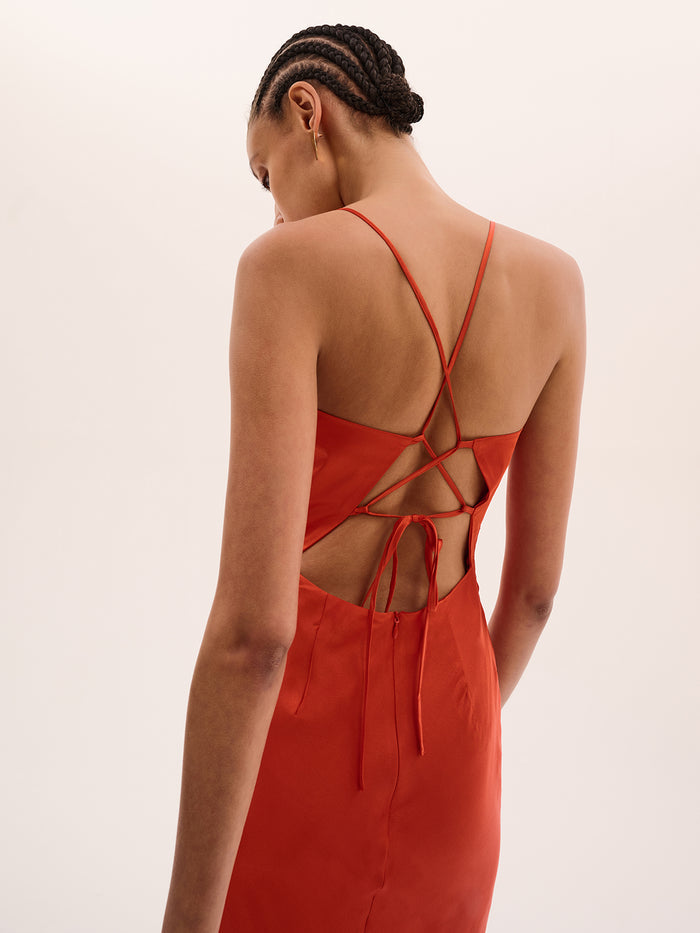 Riviera Midi Dress in Brick Orange