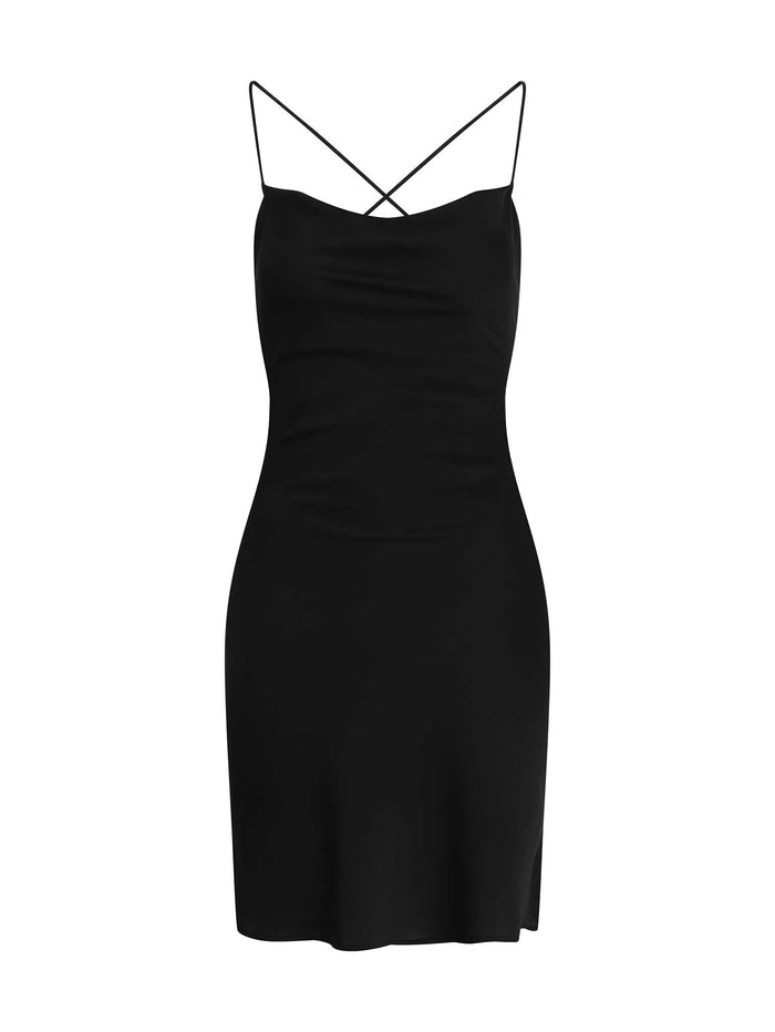 Black strappy mini dress with crossover tie back