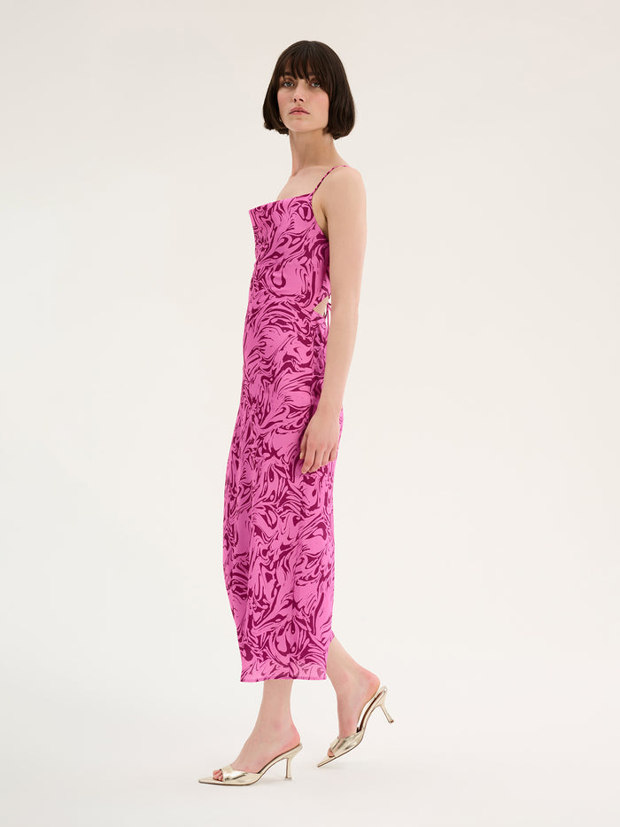 Pink printed midi length strappy slip dress