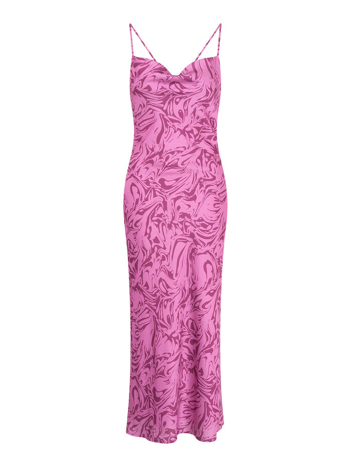 Riviera Slip Midi Dress in Pink Marble