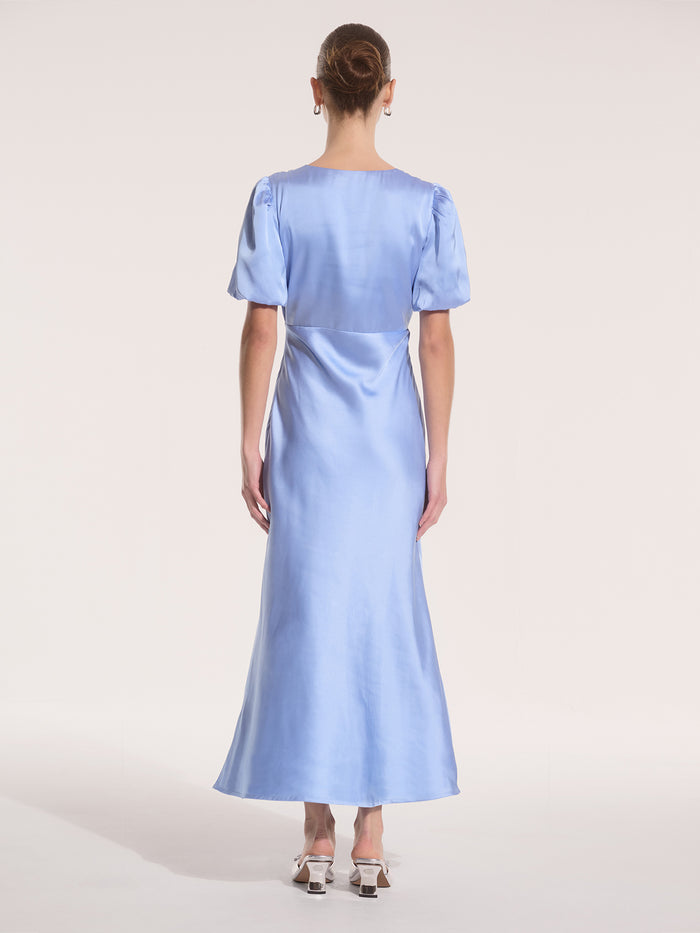 Rosie Ruched Puff Sleeve Dress in Light Blue