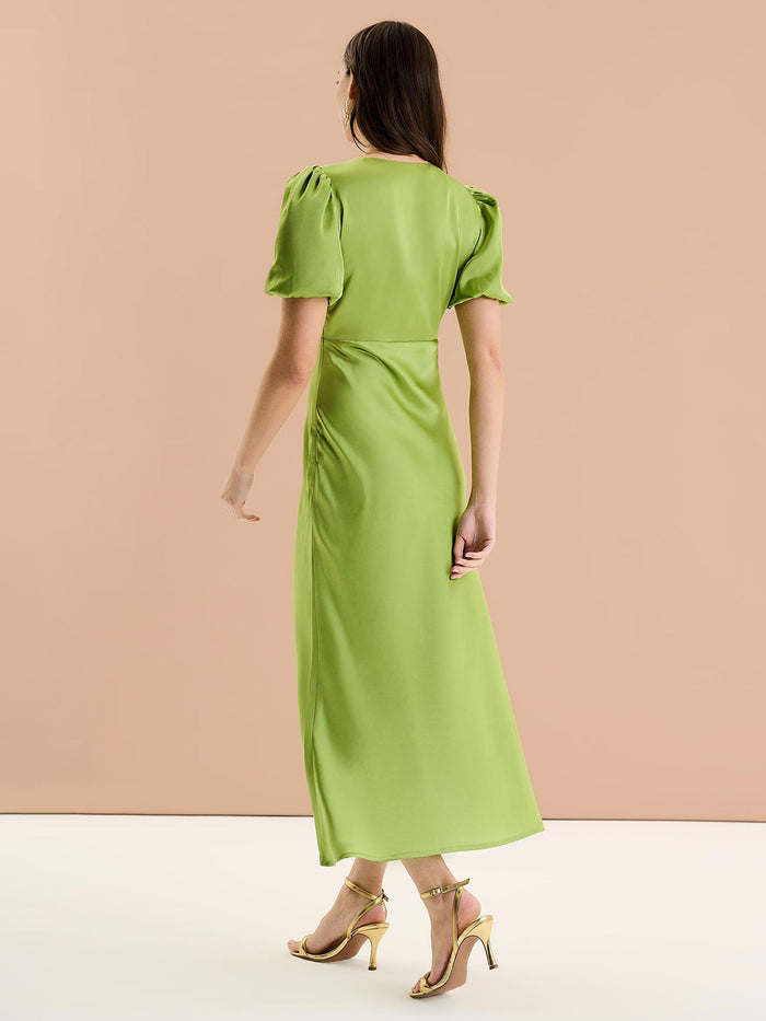 Rosie Ruched Puff Sleeve Dress in Sage