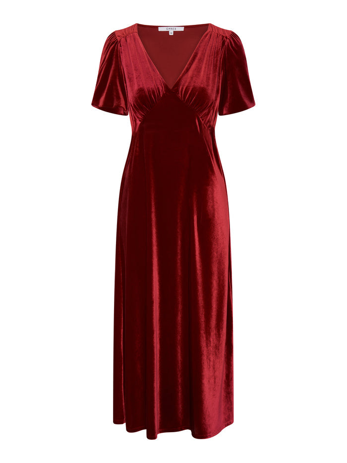 Rosie Velvet Dress in Red