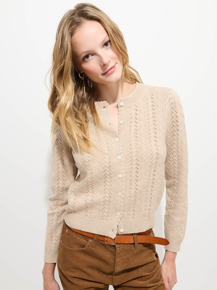 Sally Pointelle Cardigan in Wool Cotton