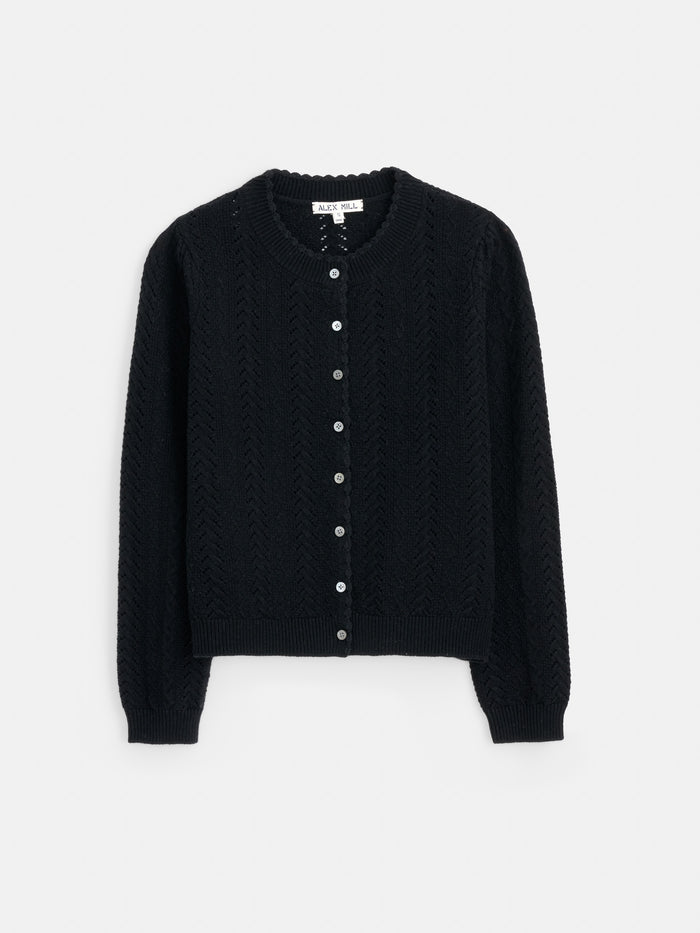 Sally Pointelle Cardigan in Wool Cotton